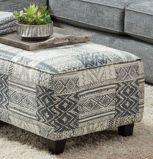 English Elm Transitional Soft Upholstery Ottoman With Tribal Pattern, Gel Foam Cushion & Stylish Black Legs B2741P355853-GIGA