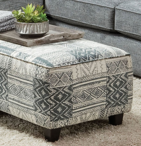 English Elm Transitional Soft Upholstery Ottoman With Tribal Pattern, Gel Foam Cushion & Stylish Black Legs B2741P355853-GIGA