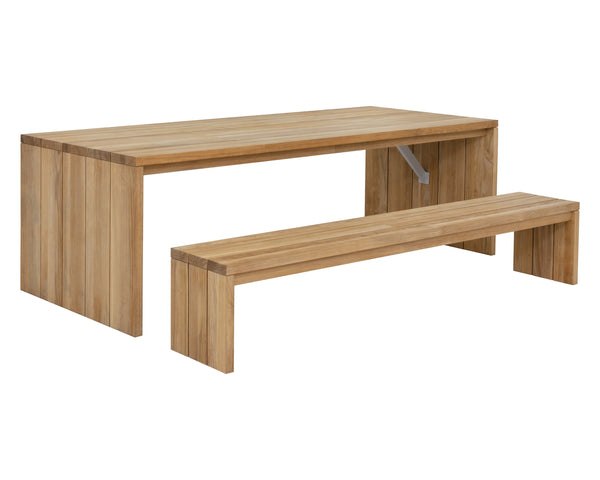 Sunpan Viga Bench - Elegant Solid Teak Wood Outdoor Seating with Waterfall Edge, Durable & Stylish Design Natural
