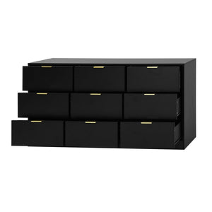 English Elm 9 Drawer Handleless White Matte Dresser Sleek Minimalist Storage for Bedroom or Hallway Black W409S00014