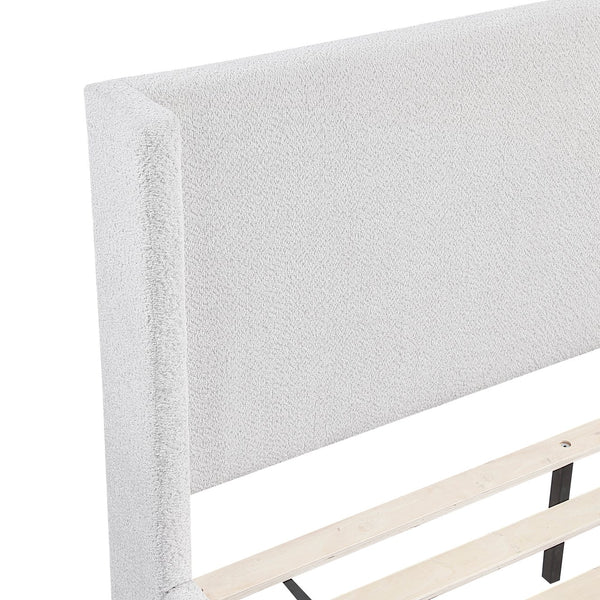 English Elm Light Gray Elegant Queen Platform Bed with Wingback Upholstered Headboard, Plywood Frame, No Box Spring Needed B011S01796
