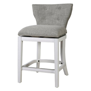 English Elm 26" Tufted Gray Upholstered Swivel Counterstool White Frame for Kitchen Islands B2751P436468