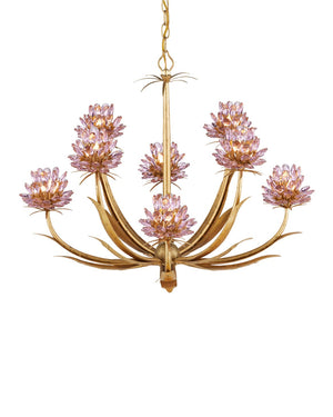 Currey & Company Marilee Medium Chandelier - Elegant Floral Design With Dutch Gold Leaf Finish & Crystal Accents Pink Crystal ,Wrought Iron 9000-1306-currey-company