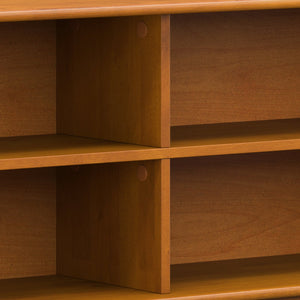 English Elm Draper Teak Low Bookcase – Solid Rubberwood, 4 Open Shelves, Mid-Century Tapered Legs, Anti-Tip B136P238603