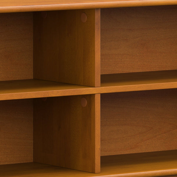 English Elm Draper Teak Low Bookcase – Solid Rubberwood, 4 Open Shelves, Mid-Century Tapered Legs, Anti-Tip B136P238603