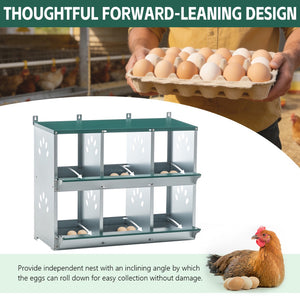 English Elm Chicken Nesting Box 6 Compartment Galvanized Steel Wall Mount Coop Egg Collector W1422P246452