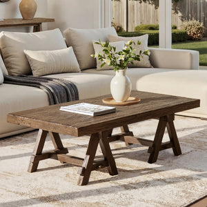 English Elm Hawthorne Reclaimed Elm Trestle Coffee Table Solid Wood Farmhouse Living Room Accent Brown B2719P474449