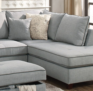 English Elm Beautiful 3-pcs Sectional Sofa with Reversible Chaise and Storage Ottoman Plush Summer Hues Comfort LIGHT GREY 76 L x 35 W x 16 H B011S01055