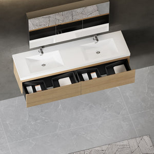 English Elm 72'' Floating Double Vanity Smoked Walnut Fluted Mdf Cabinet with Quartz Basins W1920P385467