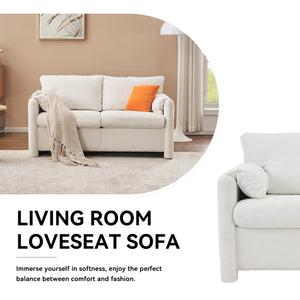English Elm 003-Modern Loveseat Plush Chenille 2-Seater Sofa, High-Density Foam Cushions, 60" Compact Ivory White for Small Spaces W2636P232358