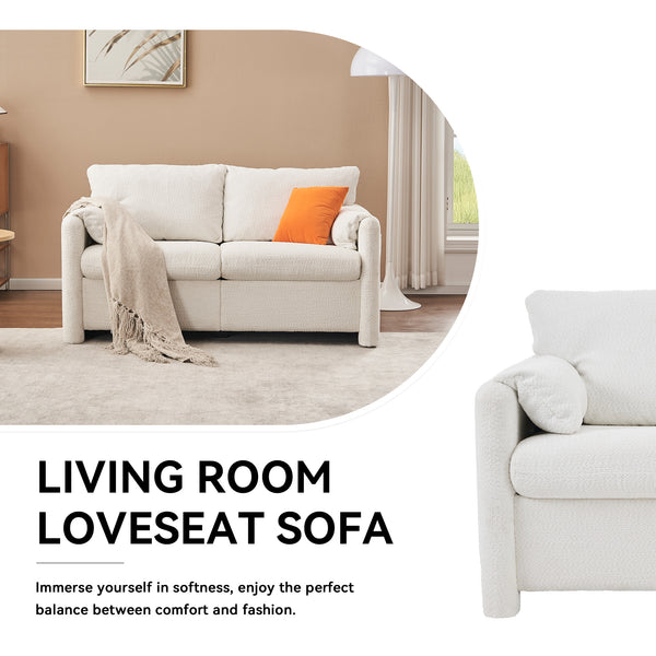 English Elm 003-Modern Loveseat Plush Chenille 2-Seater Sofa, High-Density Foam Cushions, 60" Compact Ivory White for Small Spaces W2636P232358