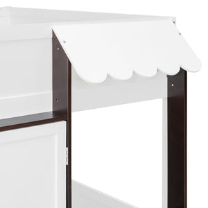 English Elm Twin House Loft Bed with Pull Out Rolling Desk Stair Drawers and Cabinet Storage Espresso+White N820S00074P
