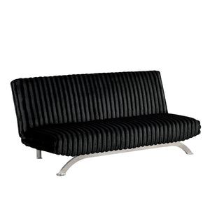 English Elm Futon Modern convertible sofa bed with chrome-reinforced metal legs, foam cushions, sleek engineered frame Black 45 L x 72 W x 9 H B2741P363789