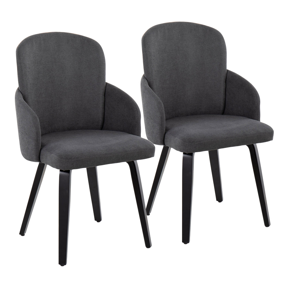 English Elm Dahlia Modern Dining Chair Set Of 2 - Stylish Black Wood, Grey Fabric & Chrome Accents For Dining Room B202S01208