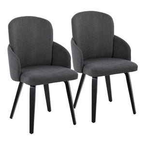 English Elm Dahlia Modern Dining Chair Set Of 2 - Stylish Black Wood, Grey Fabric & Chrome Accents For Dining Room B202S01208