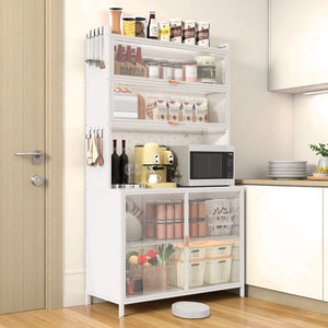English Elm 73'' Tall 6-Tier Steel Pantry Cabinet with Flip Door & Pegboard, Adjustable Shelves, Anti-Tip Storage White W3387P306356