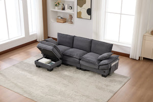 English Elm Sectional Cloud Sofa Modular Deep Seat Corduroy Upholstered Living Room Couch with Storage Dark Gray W395S00133