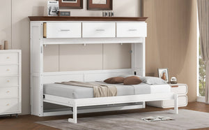 English Elm Twin Size Murphy Bed With 3 Drawers – Space-Saving Design For Small Rooms, Stylish White Finish N7090004021K-GIGA