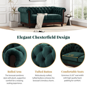 English Elm Christopher Knight Home® - VIVALUX Chesterfield Velvet Loveseat Sofa with Rolled Arms Tufted Buttons Plush 2-Seater Comfort 59.4" Dark Green N762P178705F