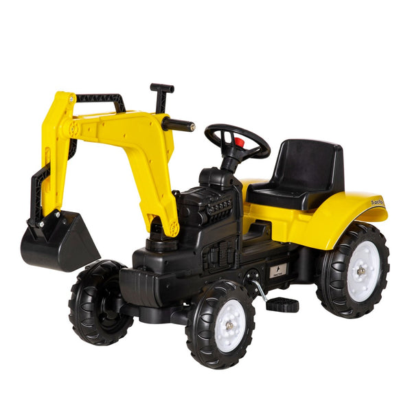 English Elm Aosom Kids Pedal Excavator Construction Digger Truck with Working Bucket and Horn W2225P217063