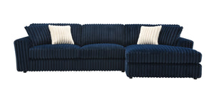English Elm Breton Corduroy Sectional Sofa in Blue with 4 Pillows, Plush D28 Foam, Sturdy Wood Frame, Modern Comfort B2726S00295