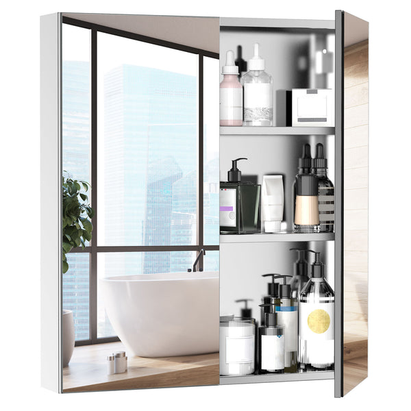 English Elm Kleankin Stylish Bathroom Mirrored Cabinet - 24"X26" Wall-Mounted Stainless Steel Organizer With Double Doors W2225P217014