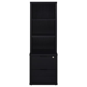 English Elm Geary Black 3-Shelf Bookcase with Lockable Drawer, Mango-Grain Finish, USB Port, Scratch-Resistant Veneer B062P375564