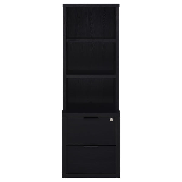 English Elm Geary Black 3-Shelf Bookcase with Lockable Drawer, Mango-Grain Finish, USB Port, Scratch-Resistant Veneer B062P375564