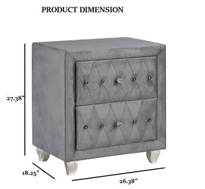 English Elm Glam Upholstered Nightstand with Acrylic Button Tufting Velvet Cabriole Feet Bedroom Gray B2741P435908