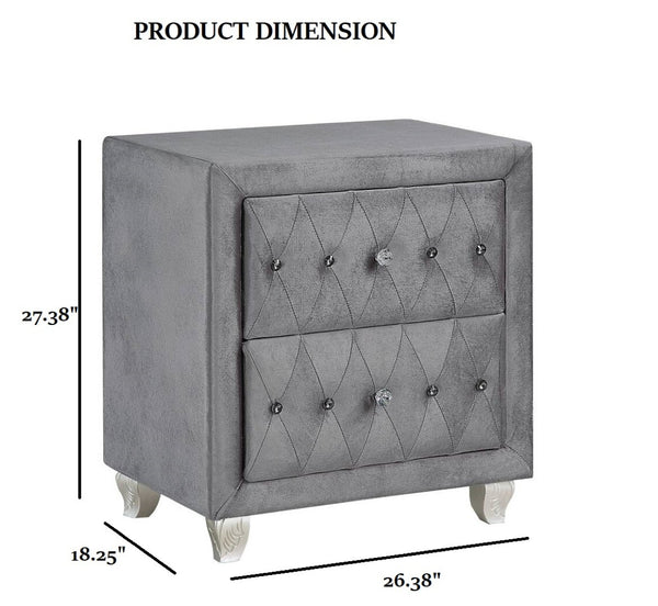English Elm Glam Upholstered Nightstand with Acrylic Button Tufting Velvet Cabriole Feet Bedroom Gray B2741P435908