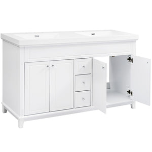 English Elm [video] 60 Inch Freestanding Bathroom Vanity Dual Resin Sinks Soft Close White Cabinet N759S351759K