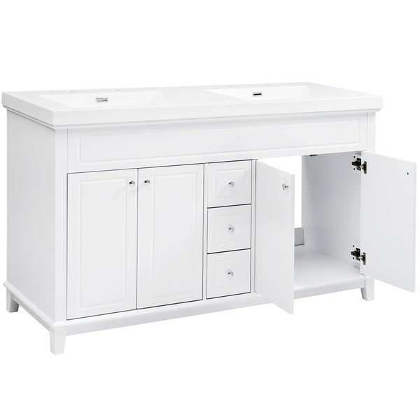 English Elm [video] 60 Inch Freestanding Bathroom Vanity Dual Resin Sinks Soft Close White Cabinet N759S351759K