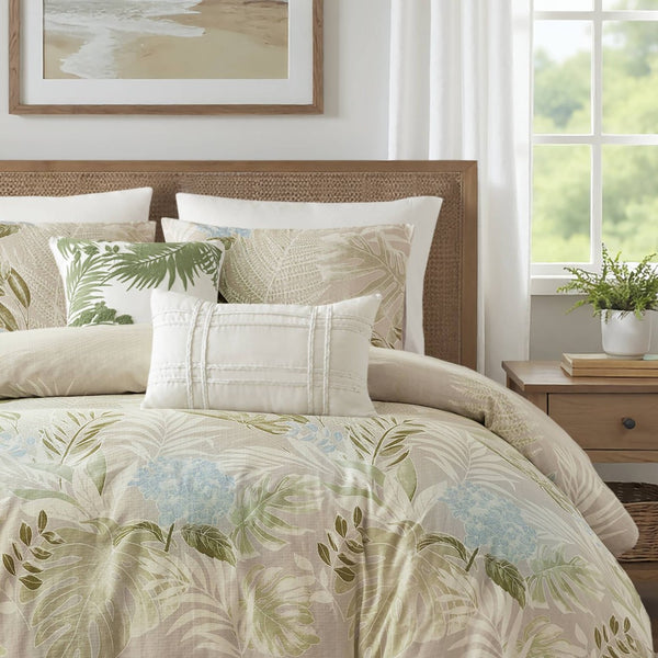 English Elm 5-piece Cotton Dobby Botanical Duvet Set with Embroidered Coastal Throw Pillows B035P463275