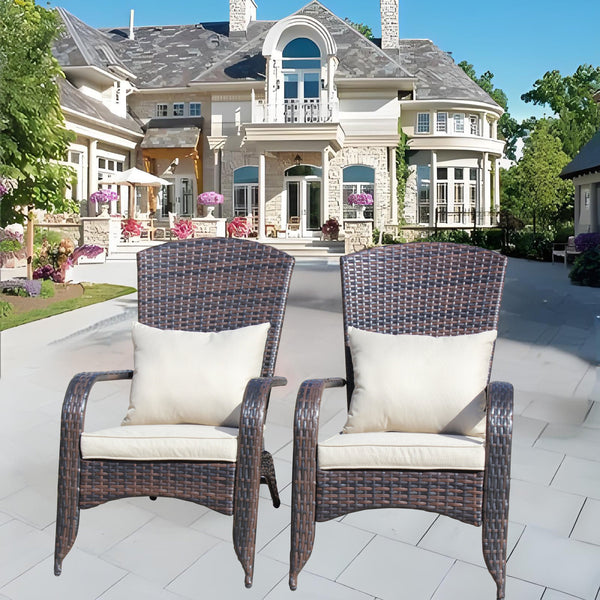 English Elm Patio Wicker Chairs Set with Removable Cushions, Water & UV Resistant Steel Frame, 2-Pack Comfort Brown W209P239195