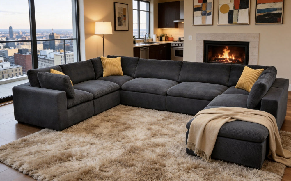 English Elm Coffee Bean Textured Modular Sectional Sofa Low Profile Living Room Contemporary Dark Gray B2748S00083