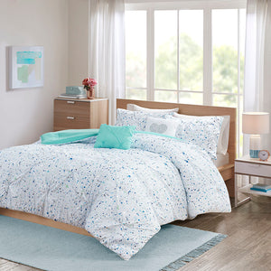 Intelligent Design Abby Modern/Contemporary Metallic Printed and Pintucked Comforter Set ID10-2114 Aqua blue