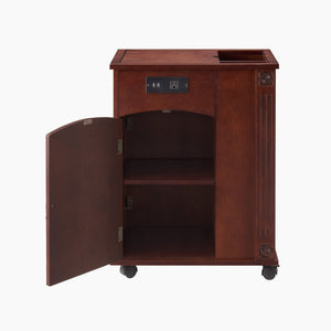 English Elm Powered Narrow End Table with Charging Station, Walnut Bedside Table with Wheels, USB Ports, Storage W1693P227261