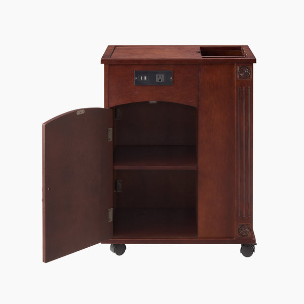 English Elm Powered Narrow End Table with Charging Station, Walnut Bedside Table with Wheels, USB Ports, Storage W1693P227261