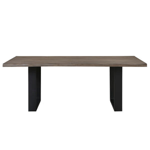 English Elm Modern Oak Veneer Dining Table with Six Cream Upholstered Chairs Black Metal Base B011S01606