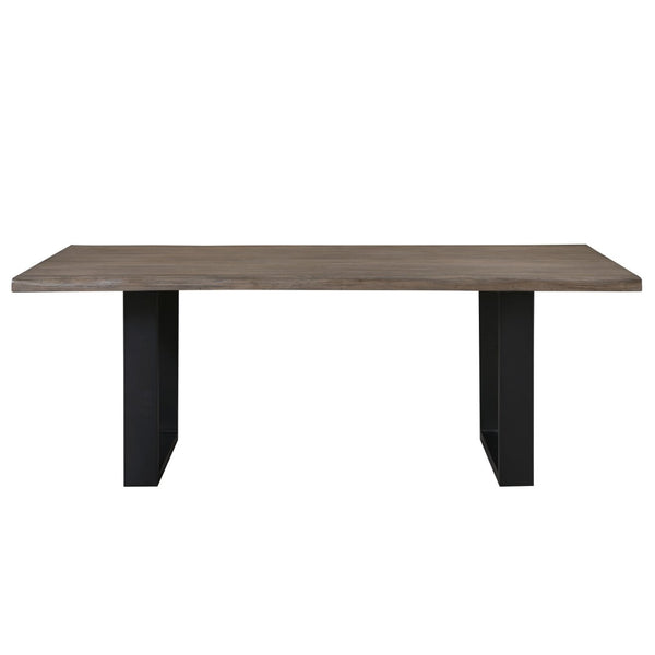 English Elm Modern Oak Veneer Dining Table with Six Cream Upholstered Chairs Black Metal Base B011S01606