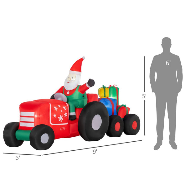English Elm Outsunny 9Ft Inflatable Santa Claus With Colorful Gift Trailer – Bright Led Holiday Yard Decor! W2225P249949-GIGA