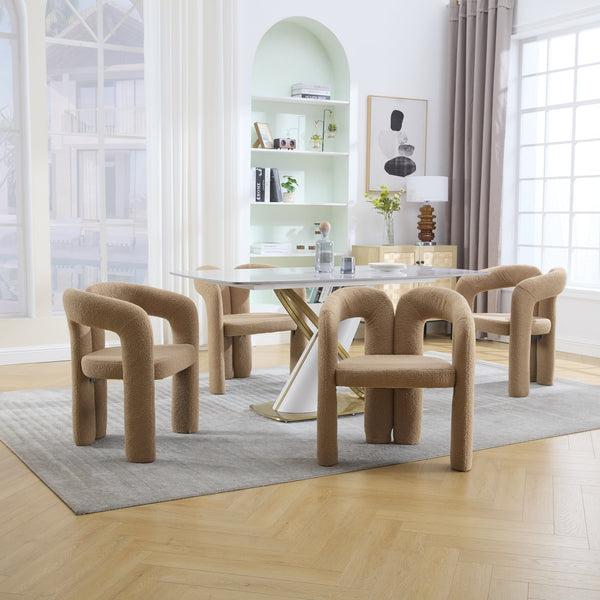 English Elm Contemporary Velvet Upholstered Barrel Accent Chair with Curved Support, Foam Seat, Steel Frame Finish Camel Teddy W395P224766