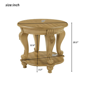 English Elm 22'' Round Distressed Antique End Table Solid Wood Cabriole Legs Lower Shelf W1202P318406