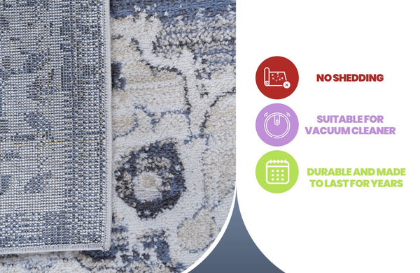 English Elm Payas Medallion Area Rug - Cream & Blue, Durable Polyester Design For Family Homes, 5X7 Size B189P183571-GIGA