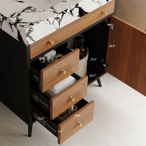 English Elm 29.9" Floating Bathroom Vanity Sintered Stone Top Soft Close Drawers Bronze Gold Hardware Black,Gold,Walnut,White W3136S00044