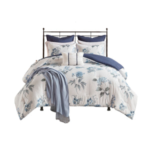 English Elm 7 Seersucker Comforter Set with Floral Print, Euro Shams, Decorative Pillow & Throw Blanket, Full/Queen Blue 16.93 L x 13.39 W x 8.66 H B03597122