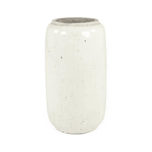 Zentique Distressed White Bowl with Handcrafted Stoneware Finish — Rustic Farmhouse Centerpiece for Serving W12.5 x H23.5 x D12.5 4974L A25A