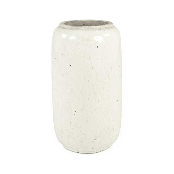 Zentique Distressed White Bowl with Handcrafted Stoneware Finish — Rustic Farmhouse Centerpiece for Serving W12.5 x H23.5 x D12.5 4974L A25A
