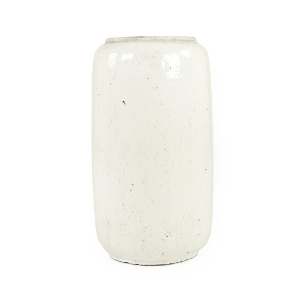 Zentique Distressed White Bowl with Handcrafted Stoneware Finish — Rustic Farmhouse Centerpiece for Serving W12.5 x H23.5 x D12.5 4974L A25A