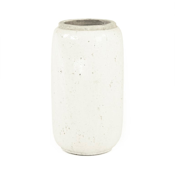 Zentique Distressed White Bowl with Handcrafted Stoneware Finish — Rustic Farmhouse Centerpiece for Serving W9.5 x H18 x D9.5 4974S A25A